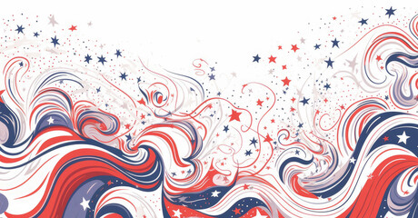 Fototapeta na wymiar Happy independence day. American Independence Day 4th of July. Happy independence day. Red, blue white star and confetti on white background. Flat lay, top view, copy space. Generative AI