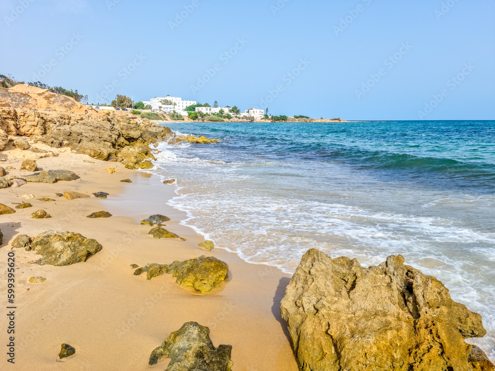 Poster landscape in a beach in hammamet, tunisia