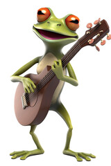 Naklejka premium an isolated Frog, playing guitar whimsical feel, music festival orientated in Music-themed, photorealistic illustrations on a transparent background cutout in PNG. Generative AI