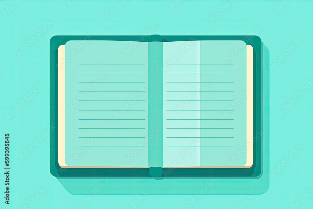 Poster an empty notebook with lined paper on a blue background generative ai