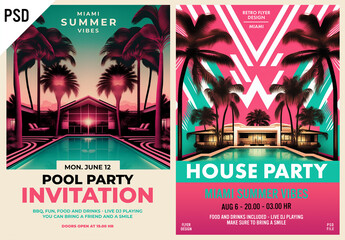 Retro pool party flyers with Generative AI