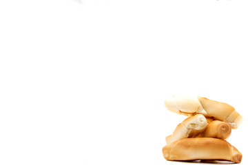 stack of breads isolated on white background, selective focus, copy space