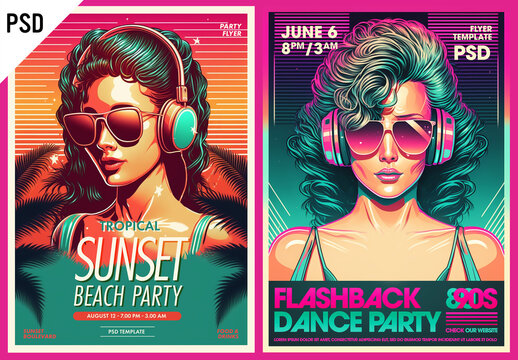 80s and 90s style retro flyer templates with Generative AI