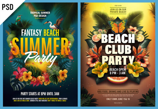 Tropical beach party flyers