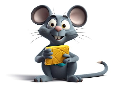cartoon mouse holding a piece of cheese Generative AI