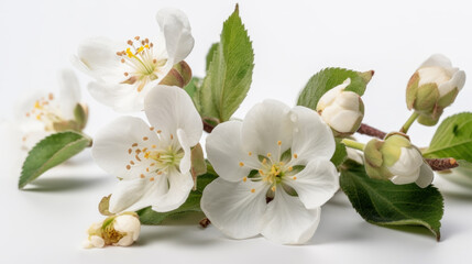 Delicate Beauty: Cherry Blossoms on White Background. Generative AI