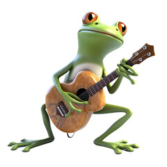Obraz premium an isolated Frog, playing guitar whimsical feel, music festival orientated in Music-themed, photorealistic illustrations on a transparent background cutout in PNG. generative AI