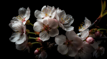 Sakura Symphony: Cherry Blossoms on Black. Generative AI