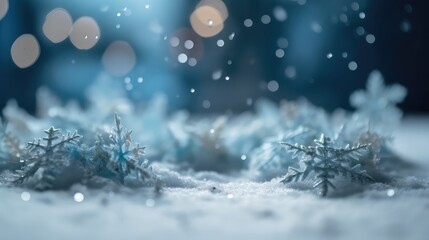 Fototapeta na wymiar Winter background with snowflakes and bokeh lights. Christmas background. Copy space for text. Copy space. Space for text. Generative Ai, Generative, AI