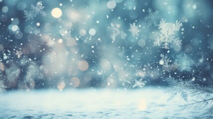 Winter background with snowflakes and bokeh lights. Christmas background. Copy space for text. Copy space. Space for text.  Generative Ai, Generative, AI