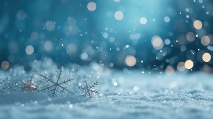 Obraz na płótnie Canvas Winter background with snowflakes and bokeh lights. Christmas background. Copy space for text. Copy space. Space for text. Generative Ai, Generative, AI
