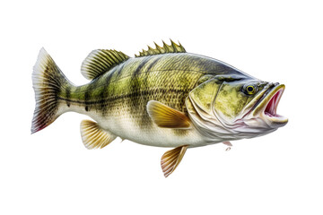  an isolated Largemouth Bass swimming, freshwater sportfishing, bass lures, bait, fishing-themed, photorealistic illustrations on a transparent background cutout in PNG. Generative AI