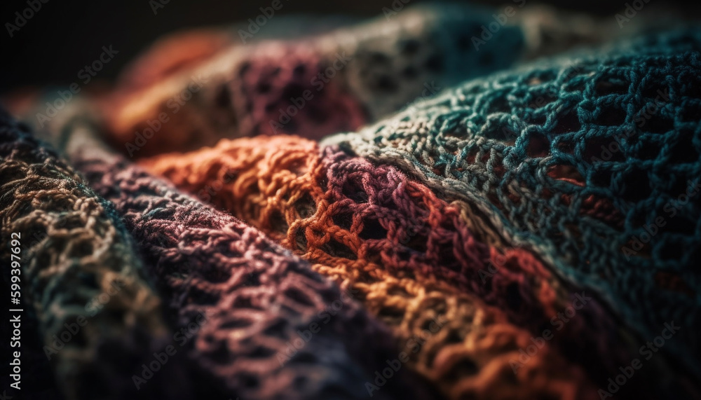 Poster woven woolen textile with vibrant multi colored pattern generated by ai