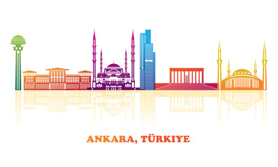Colourfull Skyline panorama of city of Ankara, Turkiye - vector illustration