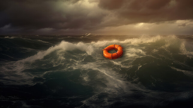 Abandoned Hope: A Lifebuoy on Stormy Seas. Generative AI © Sascha