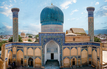 Samarkand, Uzbekistan aerial view of  Gur-e-Amir - a mausoleum of the Asian conqueror Timur (also...