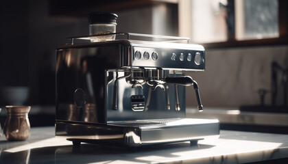 Fototapeta na wymiar Barista making fresh cappuccino with espresso machine generated by AI