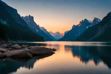 Deurstickers lake and mountains representing the idea of calmness and inner peace © Beste stock