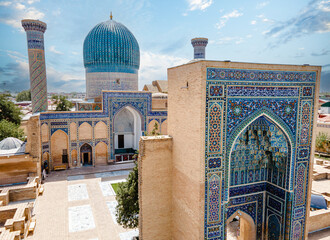 Samarkand, Uzbekistan aerial view of  Gur-e-Amir - a mausoleum of the Asian conqueror Timur (also...