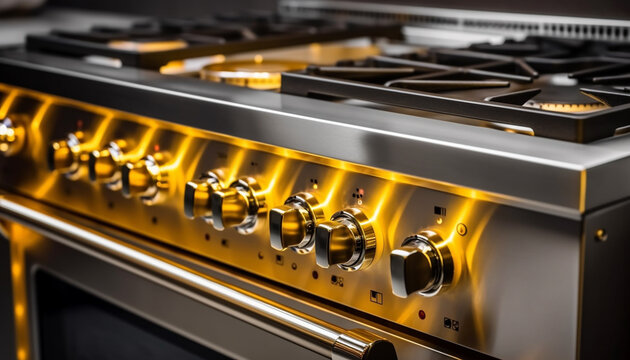 Stainless steel stove top burner emits heat generated by AI