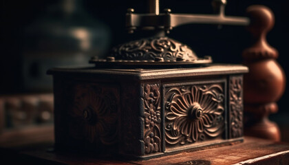 Fototapeta na wymiar Antique coffee grinder, rustic elegance, domestic nostalgia generated by AI