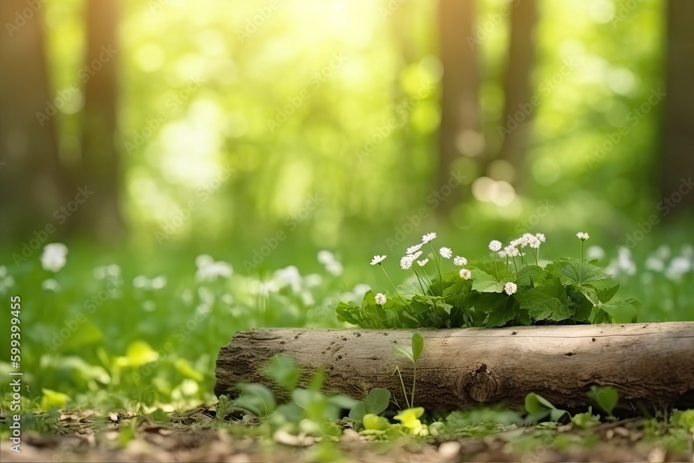 Poster plant sprouting from a decaying log in a forest generative ai