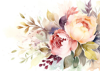 Watercolor romantic and beautiful flowers in bright background generative AI