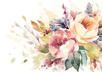 Watercolor romantic and beautiful flowers in bright background generative AI