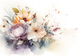 Fototapeta na wymiar Watercolor romantic and beautiful flowers in bright background generative AI