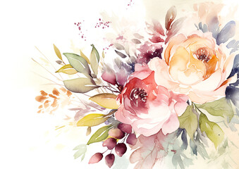 Watercolor romantic and beautiful flowers in bright background generative AI
