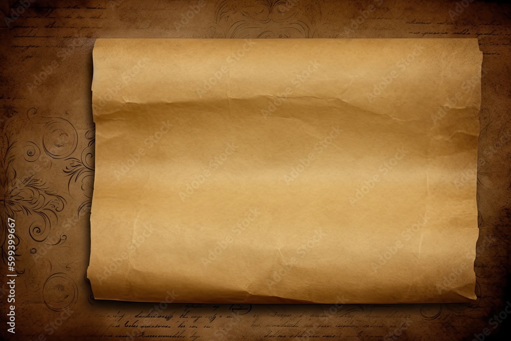 Poster blank parchment paper on a rustic brown background generative ai