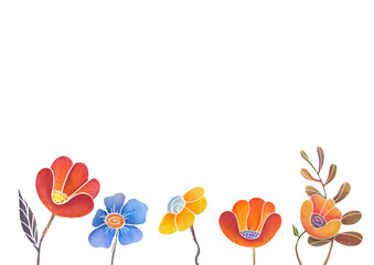 Frame card with hand drawn watercolor flowers. Transparent background template for birthday, wedding, anniversary, Mother's Day greetings. Invitation to holiday with Copy space