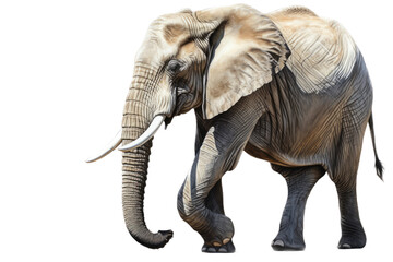 Obraz premium an isolated Bull Elephant walking side view, strong and muscular, wildlife-themed photorealistic illustration on a transparent background cu,tout in PNG. Generative ai