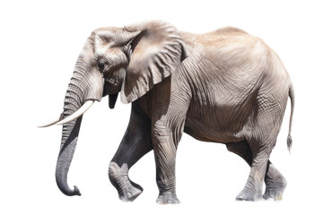 Fototapeta na wymiar an isolated Bull Elephant walking side view, strong and muscular, wildlife-themed photorealistic illustration on a transparent background cu,tout in PNG. Generative ai