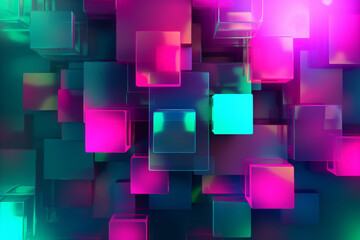Digital background with bright fuchsia lighting neon purple pink blue squares Generative AI