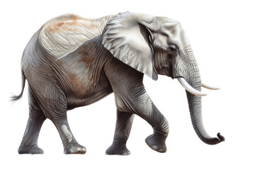 Obraz premium an isolated Bull Elephant walking side view, strong and muscular, wildlife-themed photorealistic illustration on a transparent background cu,tout in PNG. Generative ai