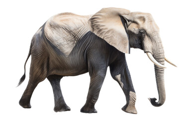 Fototapeta premium an isolated Bull Elephant walking side view, strong and muscular, wildlife-themed photorealistic illustration on a transparent background cu,tout in PNG. Generative ai
