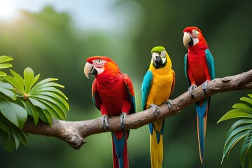 macaws  on a branch 