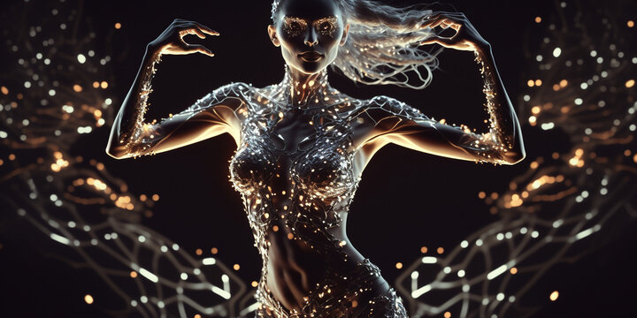 Sexy Frauen Gestalt im t&auml;nzerischen Bewegungsablauf abstraktes Design, ai generativ