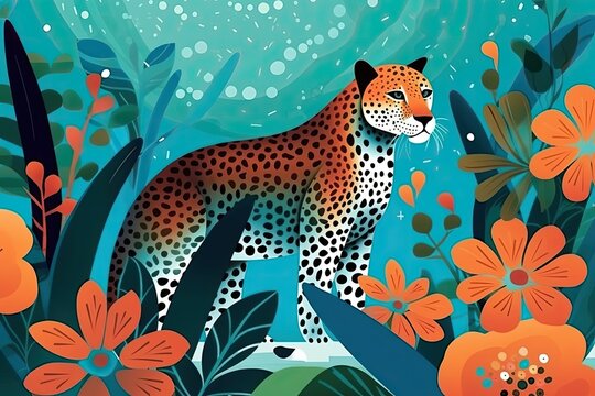 leopard in a floral environment Generative AI