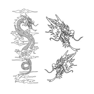 Outline Chinese dragon illustration for tattoo design logo vector design