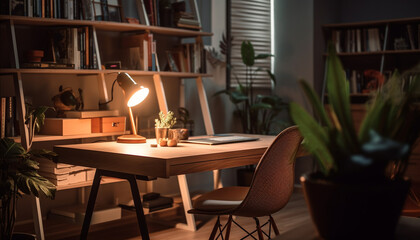 Modern office design with comfortable chair and plant generated by AI