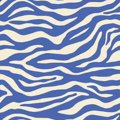 Blue zebra monochrome seamless pattern. Contemporary vector animal skin print. Fashion stylish organic texture. Modern trend design background. Boho style. Hand drawn. Beige background. © Danchenko