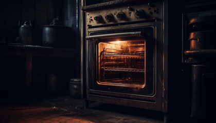 Wood burning stove heats up rustic kitchen generated by AI