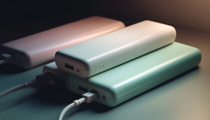 Fototapeta premium Charging battery with USB cable using technology generated by AI