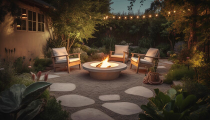 Fototapeta na wymiar Luxury outdoor relaxation on modern patio design generated by AI