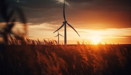 Wind turbines turning, powering sustainable energy growth generated by AI