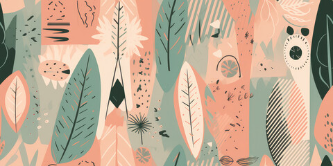 Boho shapes seamless pattern, soft colours. Generative AI