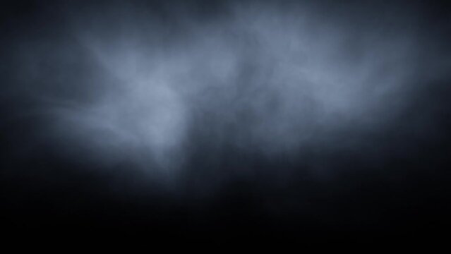 Looped dark blue smoke motion graphic animation on copy space black background.