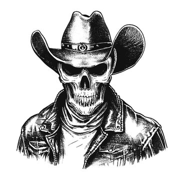 badass cowboy skull sheriff illustration
